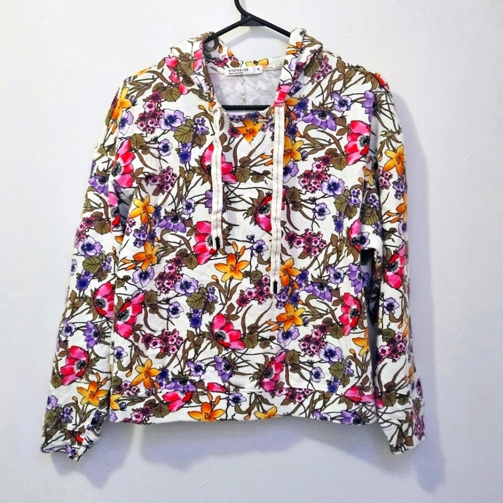 Stateside Medium 100% Cotton Floral Hooded Sweatshirt Drawstring
